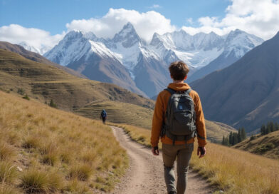 Backpacker exploring Chinchero Peru attractions alone