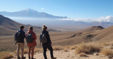 Backpackers admiring scenic views of Copiapó, Chile
