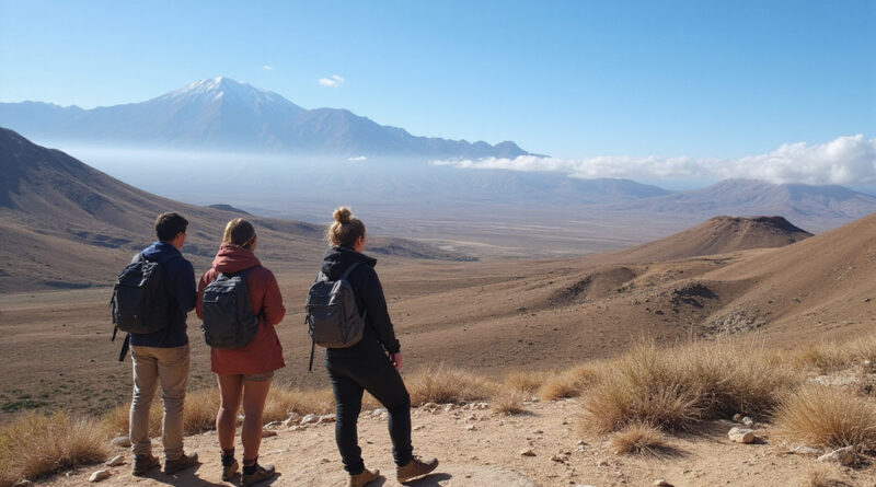 Backpackers admiring scenic views of Copiapó, Chile