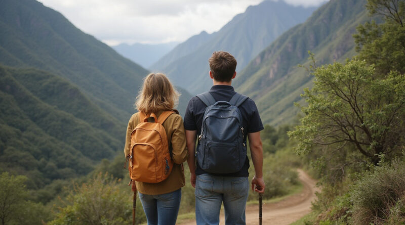 Young backpackers exploring a Colombian location for adventure