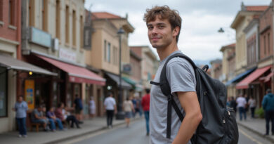 צעיר עם תיק גב מגלה אטרקציות בטמוקו, צ'ילה