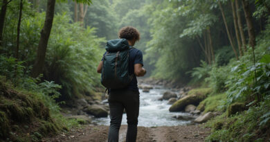 Young adult backpacker trekking in Manu National Park, Peru