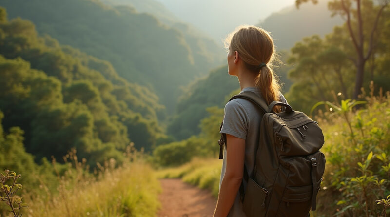Young backpacker exploring trails in Olinda, Brazil
