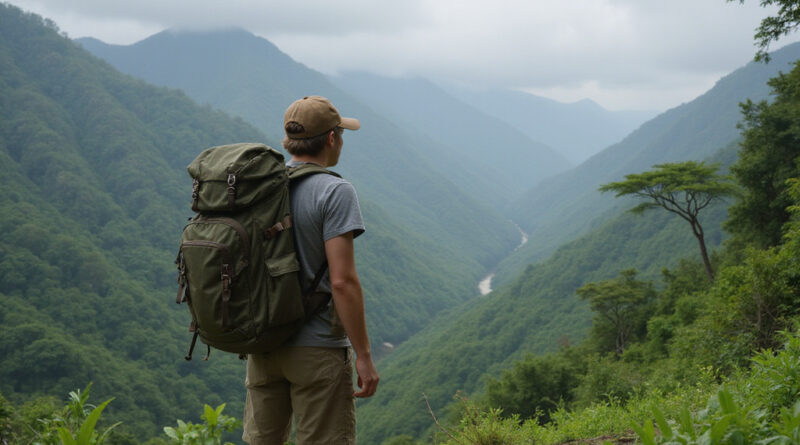 Backpacker ready for thrilling טיסה לדרום אמריקה adventure
