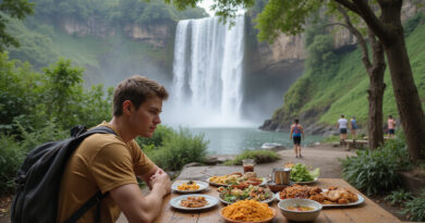 Backpacker enjoying local cuisine at מסעדות במפלי איגואסו ברזיל