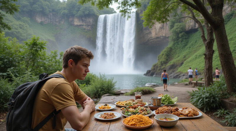 Backpacker enjoying local cuisine at מסעדות במפלי איגואסו ברזיל