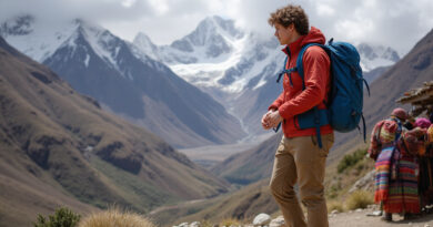 Young backpacker starting a trek in Huaraz, Peru
