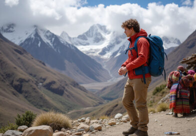Young backpacker starting a trek in Huaraz, Peru