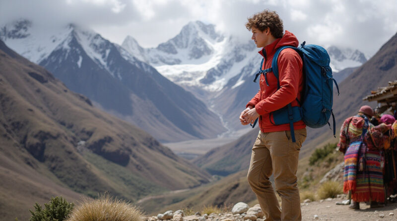 Young backpacker starting a trek in Huaraz, Peru