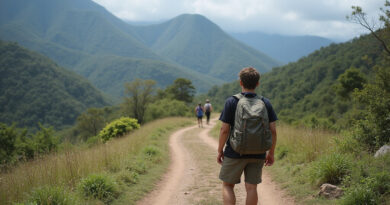 Young adult backpacker starting a trek in Santa Marta, Colombia
