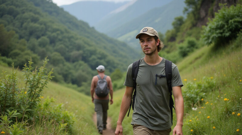 Young man trekking in vibrant Baranquilla, טרקים בבאראנקייה קולומביה landscape.