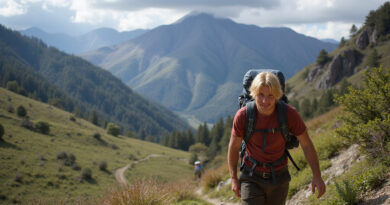 Blonde backpacker trekking through Chiquilao Peru's scenic trails