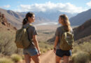 Young backpackers trekking in Ica, Peru landscape