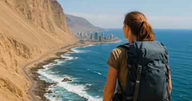Backpacker admiring scenic view in Iquique, Chile
