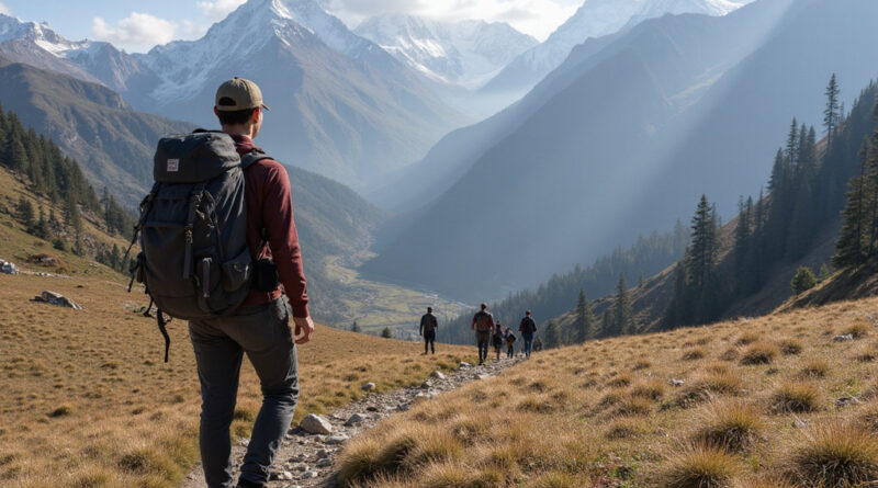 Young backpacker exploring trails in Huascaran National Park, Peru