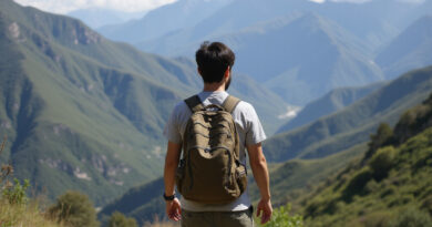 Young backpacker observing scenic trails of Lima, Peru.