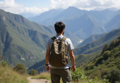 Young backpacker observing scenic trails of Lima, Peru.
