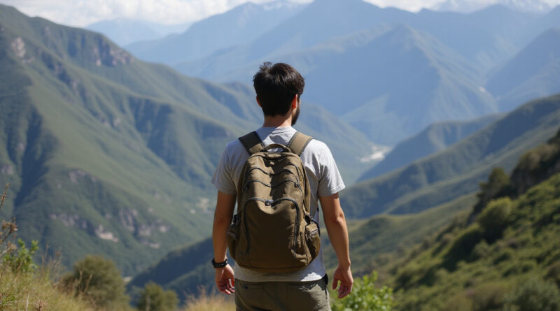 Young backpacker observing scenic trails of Lima, Peru.