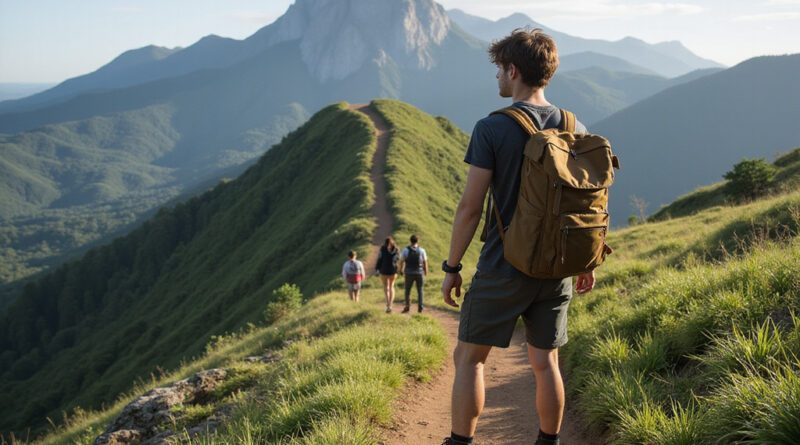 Young adult backpacker trekking in Serra dos Órgãos, Brazil