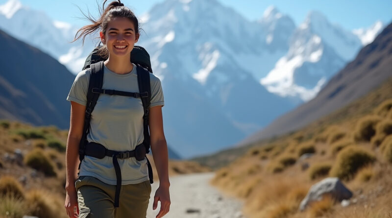 Young backpacker trekking alone on טרקים בפיוראי פרו trail amidst Andean peaks.