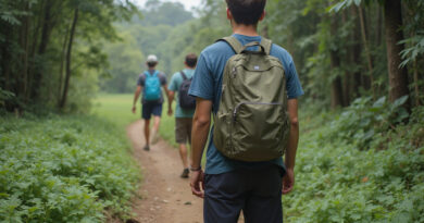 Young male backpacker on lush טרקים בסן חיל קולומביה trail