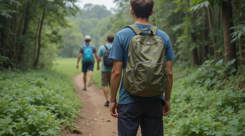 Young male backpacker on lush טרקים בסן חיל קולומביה trail