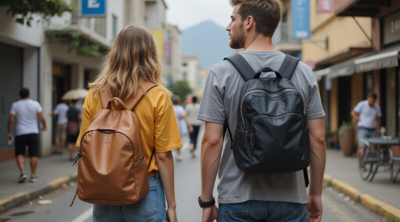Young backpackers exploring cultural Sao Paulo, Brazil