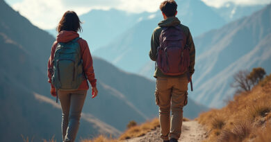 Young backpackers on Mars Trek in Peru with stunning landscape