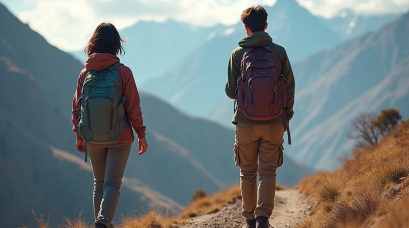 Young backpackers on Mars Trek in Peru with stunning landscape