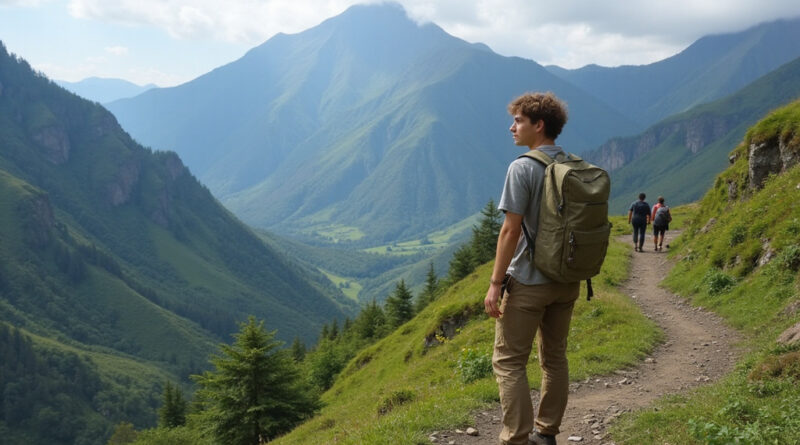 Young adult backpacker ready for טרקים במדיין קולומביה adventure.