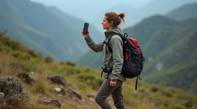 Young adult backpacking in rugged Monpox, Colombia terrains