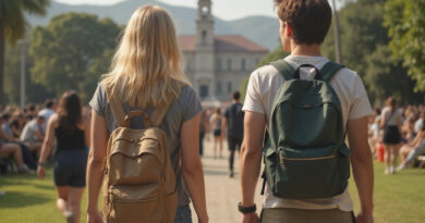 Young backpackers exploring landmarks in Petrópolis, Brazil