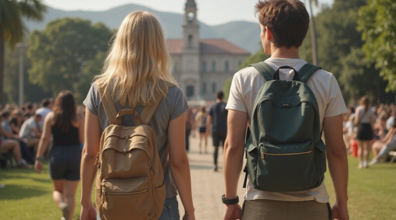 Young backpackers exploring landmarks in Petrópolis, Brazil