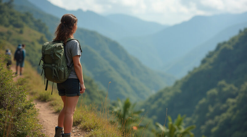 Young adult backpacker admiring the scenic טרקים בפופאיאן קולומביה landscape