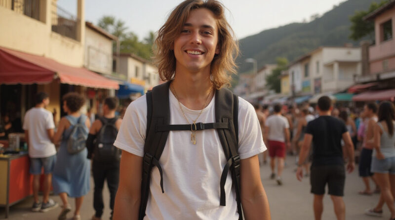Youthful backpacker at a festival in Salvador, Brazil