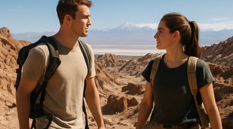 Young couple trekking in San Pedro de Atacama, Chile