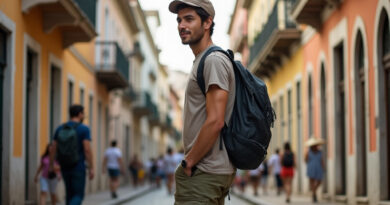 Backpacker exploring recommended hostels in Nuova Venezia, Colombia