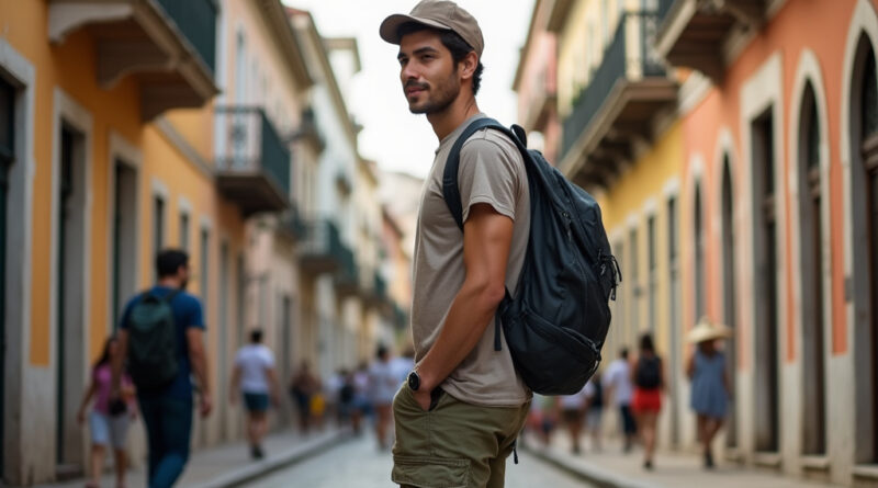 Backpacker exploring recommended hostels in Nuova Venezia, Colombia