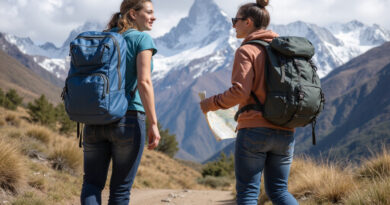 Backpackers on a trail in Huaraz, Peru