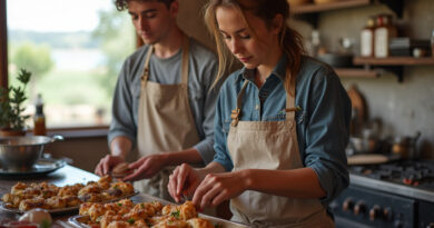 Young adults preparing Chilean dish in Los Chilotes restaurant near Lake Luciano