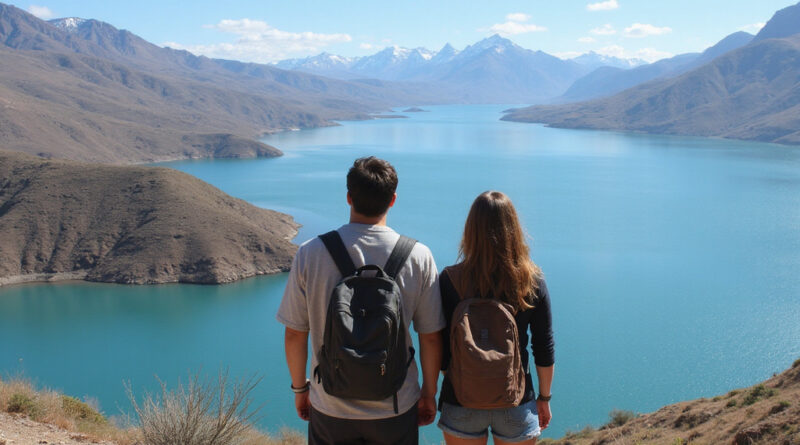 Backpackers enjoying אטרקציות באגם טיטיקקה פרו scenic view