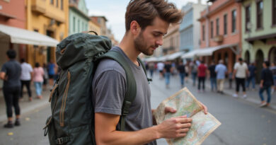 Backpacker exploring vibrant streets of טרקים בולפראיסו צ'ילה