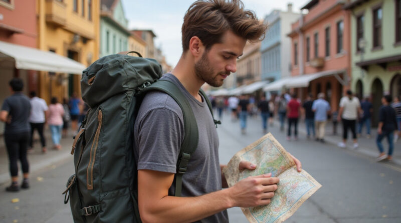 Backpacker exploring vibrant streets of טרקים בולפראיסו צ'ילה