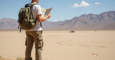 Young backpacker observing the Nazca Lines in Peru
