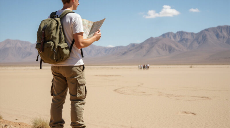 Young backpacker observing the Nazca Lines in Peru