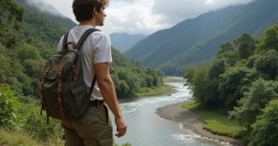 Backpacker admiring serene Palomino Colombia landscape, המלצות על פאלומינו קולומביה