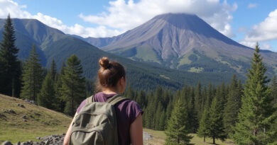 Backpacker admiring Villarrica Volcano אטרקציות בפוקון צ'ילה