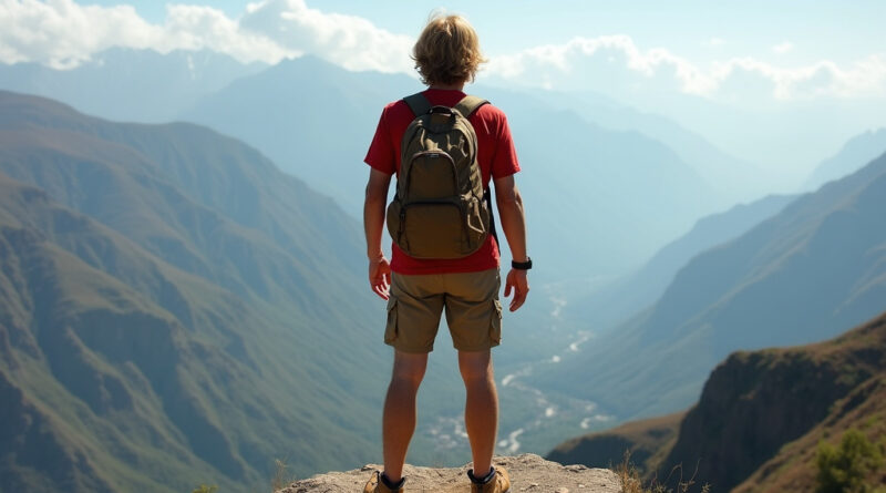 Young backpacker enjoying scenic views after hiking in Ica, Peru