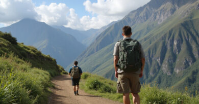 Adventurous backpacker on טרקים בטרוחיו פרו amidst breathtaking Peruvian landscape
