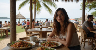Backpacker enjoying Brazilian dishes at a Porto Seguro restaurant